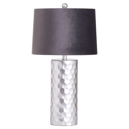 honey-comb-silver-table-lamp-with-grey-velvet-shade