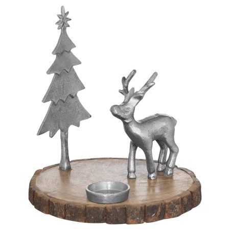 stag-and-tree-log-slice-candle-holder