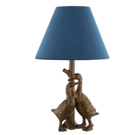 gold-pair-of-ducks-table-lamps-with-velvet-shade