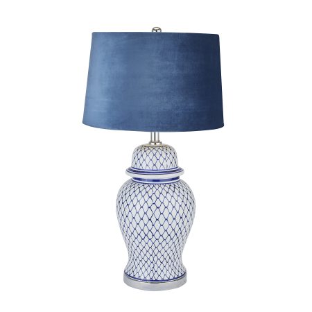 malabar-blue-and-white-ceramic-lamp-with-blue-velvet-shade