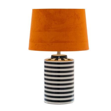 monochrome-ceramic-lamp-with-burnt-orange-velvet-shade